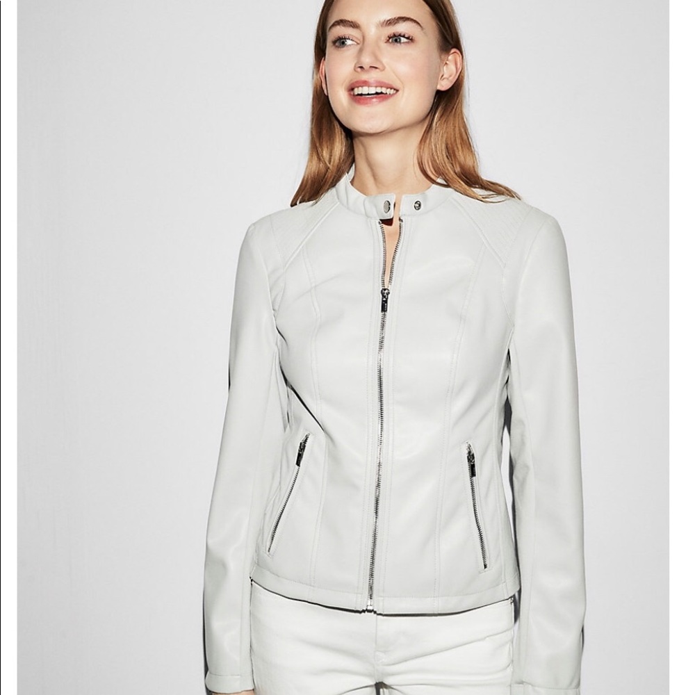 Express Vegan-Leather Jacket Light Gray. Size M.